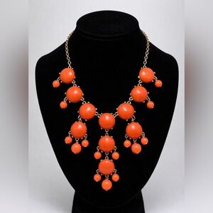 Coral / Orange Bubble Bib Statement Necklace | Gold Tone | 22” Length